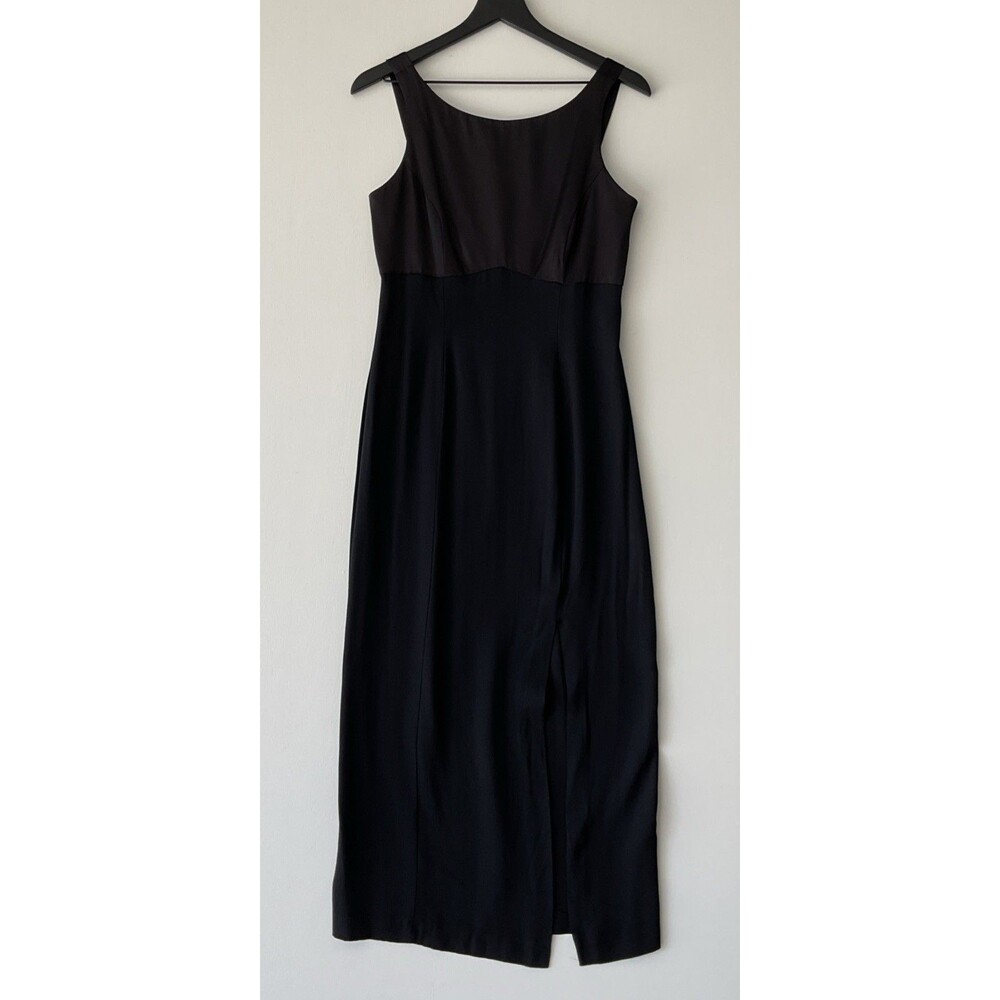 Vtg Late Edition Babydoll Maxi Dress Size 6 Black Satin Grunge USA 90s Y2K